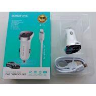  Зарядное устройство автомобильное 2USB 2,4А +вольтметр, Lightning, фото 1
