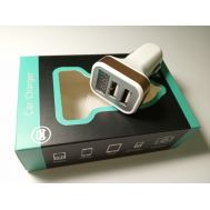  Зарядное устройство автомобильное 2USB+вольтметр белый, фото 1