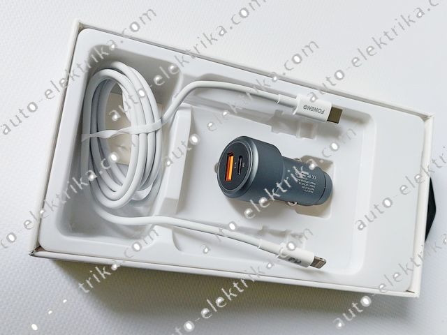 Зарядное устройство автомобильное usb+type-c, кабель type-c/lightning ...